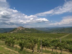 Fachadas de casas de piedra en el centro histórico de Motovun
